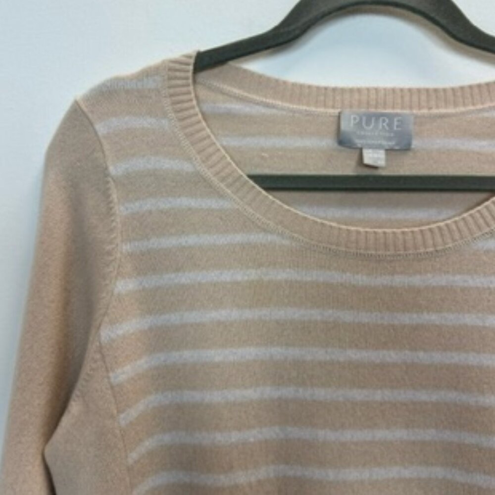 Pure Collection Cashmere 3/4 Sleeve Striped Scoop Neck Sweater US8/10